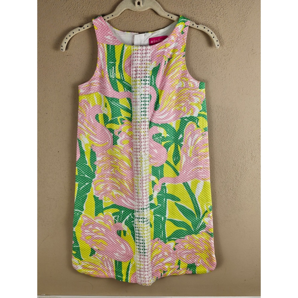 Lilly Pulitzer For Target Girls Flamingo Fan Dance Shift Dress Medium 7 8